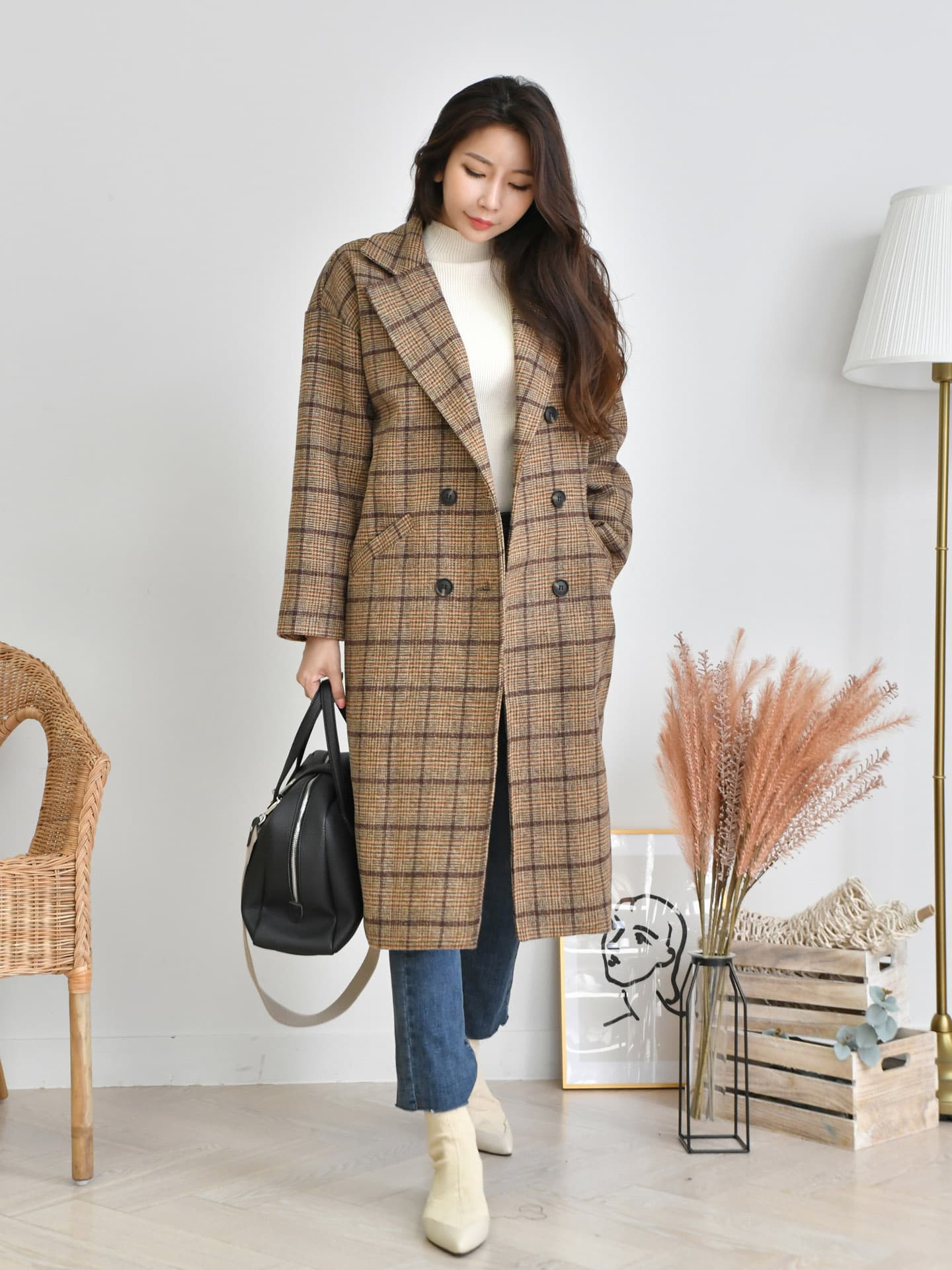 Jacket_ Outer_ Coat_ Check Pattern_ Autumn _ Winter Fashion